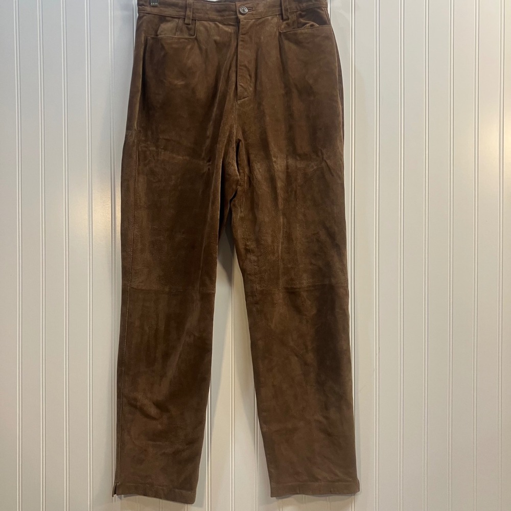 VTG Sonoma Jean Company Brown Suede Leather Pant High Rise Straight Leg Women 12